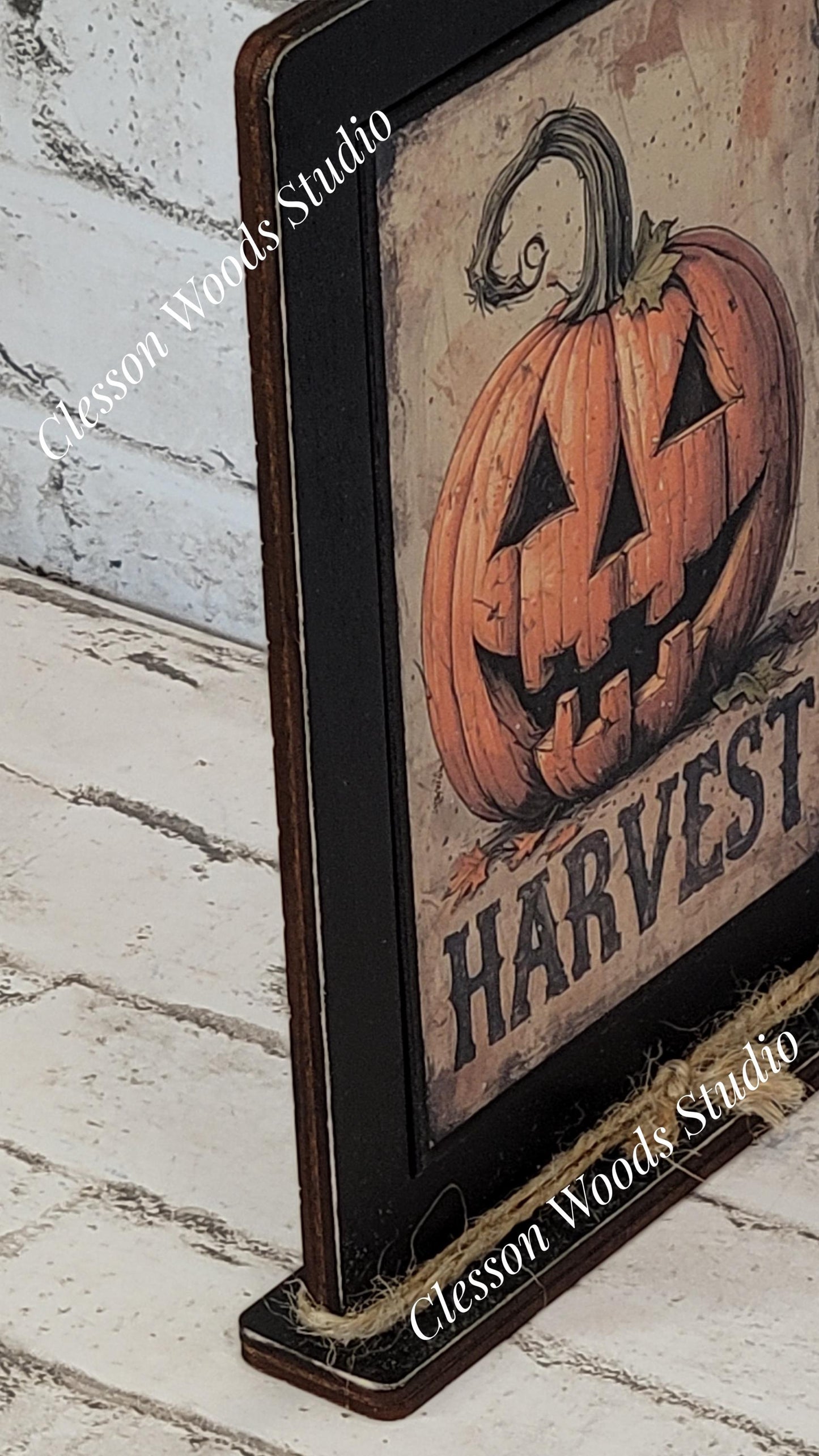 Harvest Primitive Pumpkin Framed Art with Attached Stand