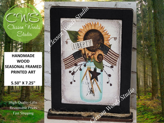 Liberty Mason Jar Framed Art with Attached Stand