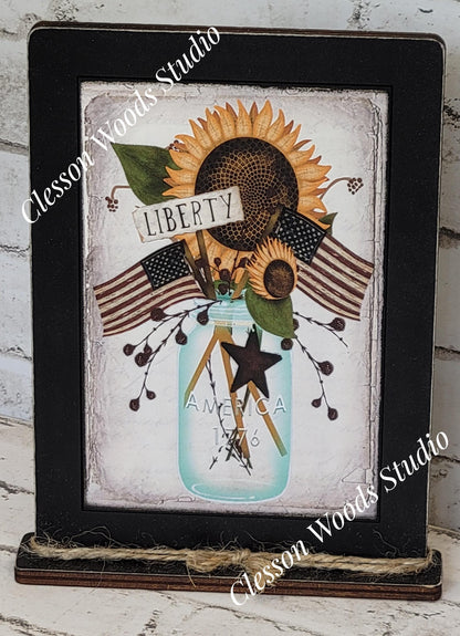 Liberty Mason Jar Framed Art with Attached Stand