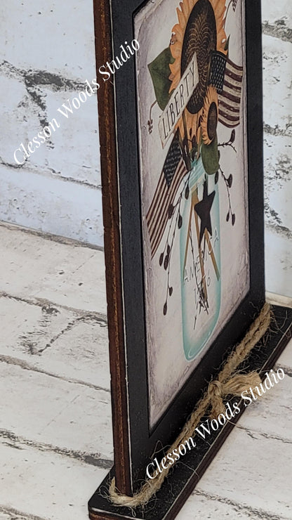 Liberty Mason Jar Framed Art with Attached Stand