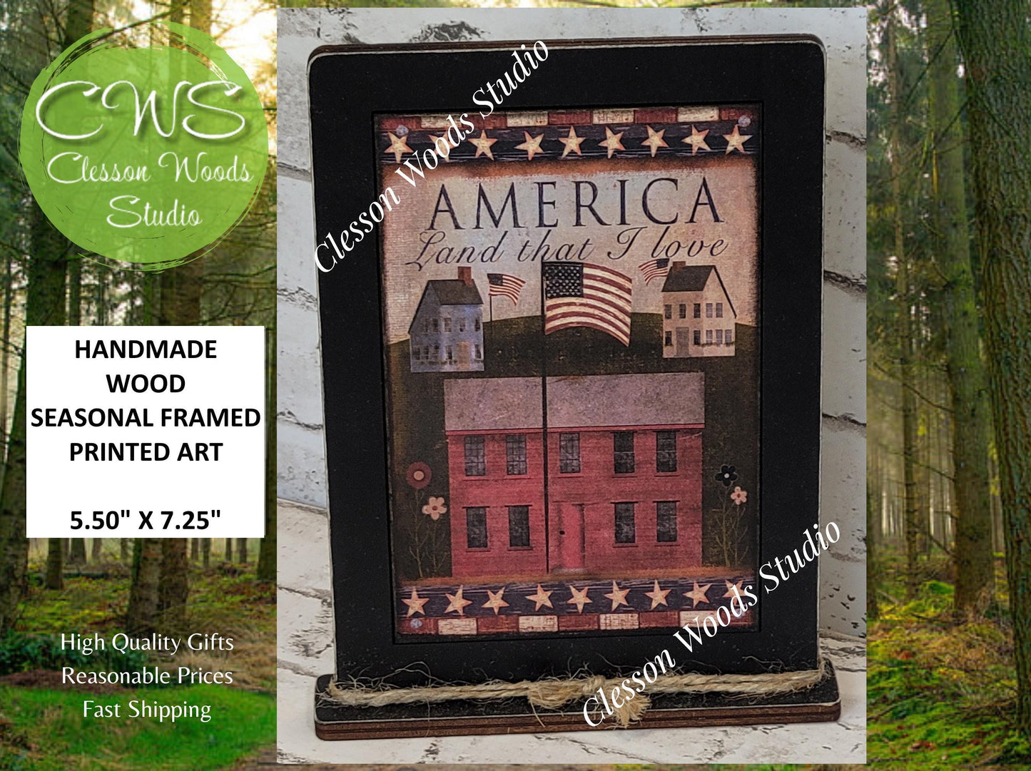 America Land That I Love Saltbox Houses Framed Art with Attached Stand