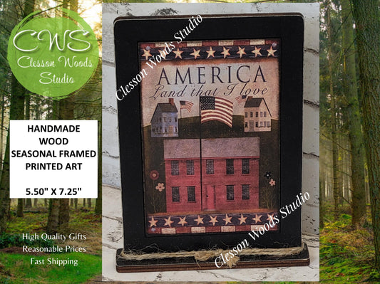 America Land That I Love Saltbox Houses Framed Art with Attached Stand