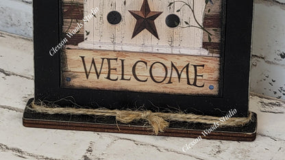 Welcome Patriotic Birdhouse Framed Art with Attached Stand