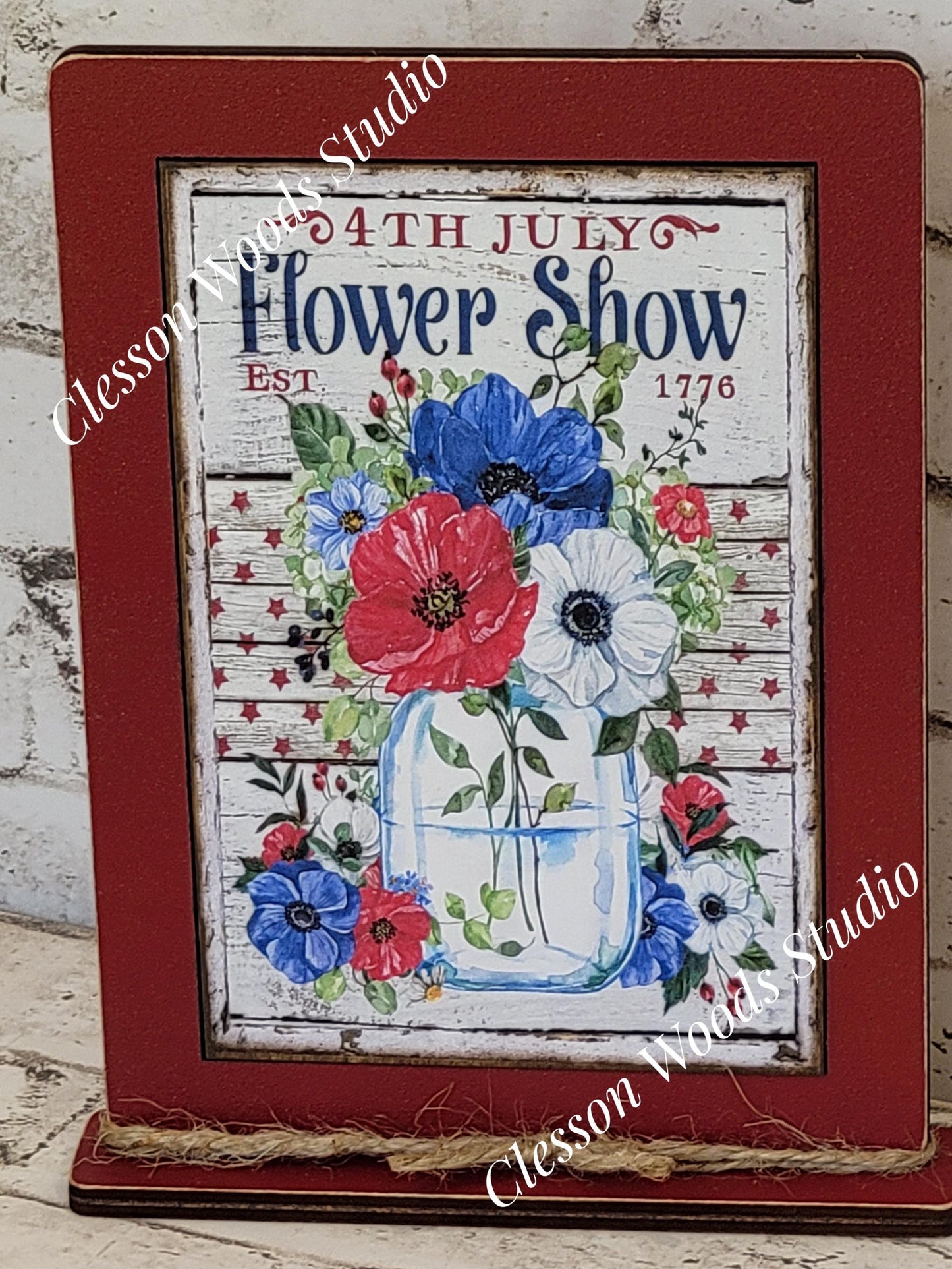 July 4th Flower Show Framed Art with Attached Stand
