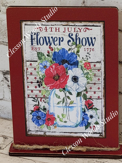 July 4th Flower Show Framed Art with Attached Stand
