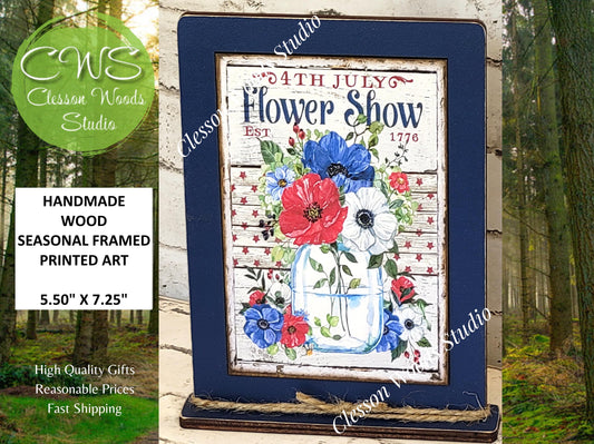 July 4th Flower Show Framed Art with Attached Stand