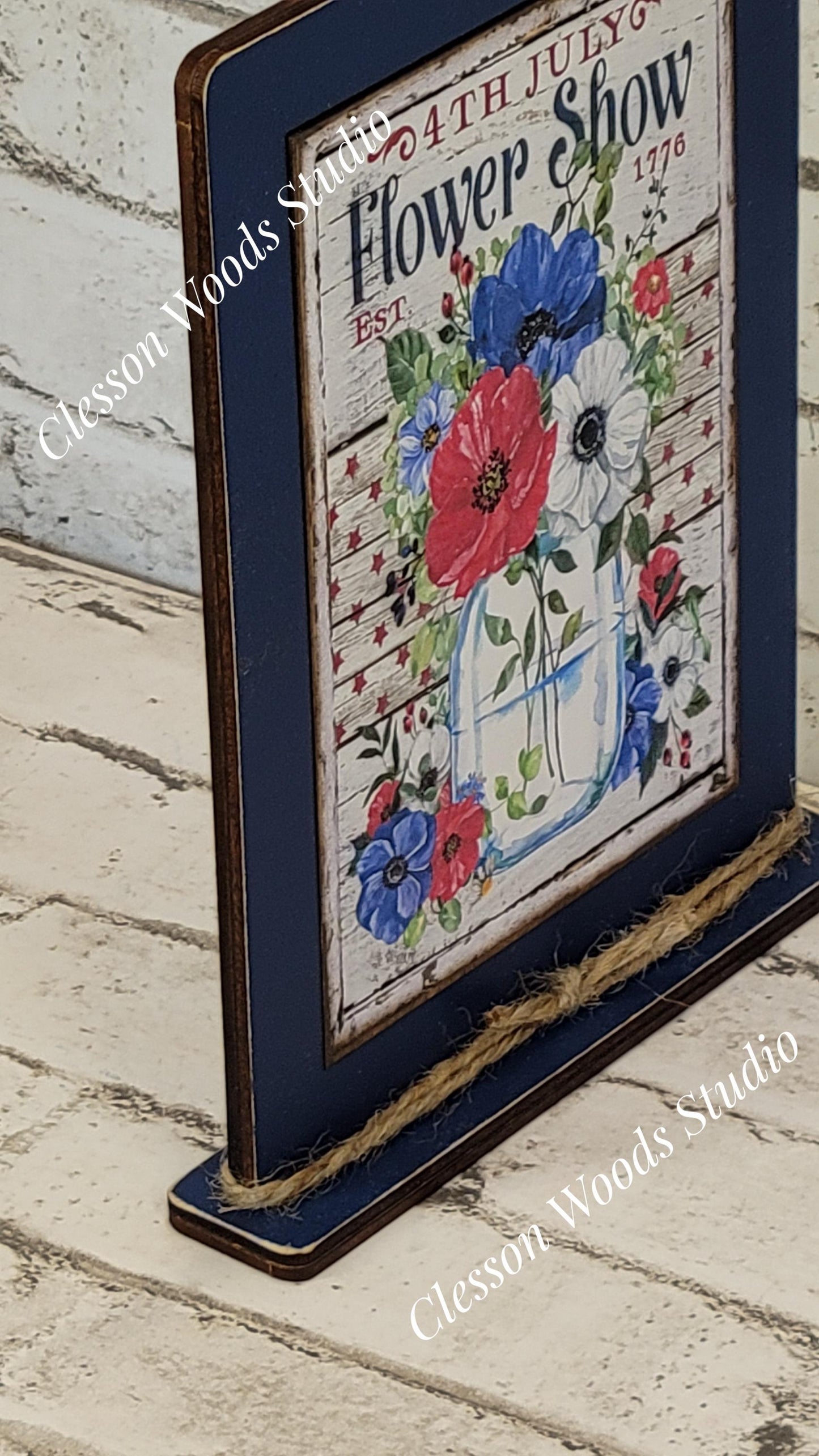 July 4th Flower Show Framed Art with Attached Stand