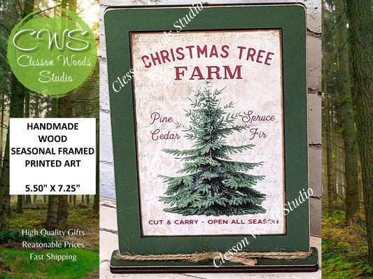 Christmas Tree Farm Framed Art with Attached Stand