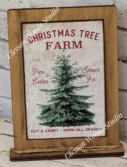 Christmas Tree Farm Framed Art with Attached Stand