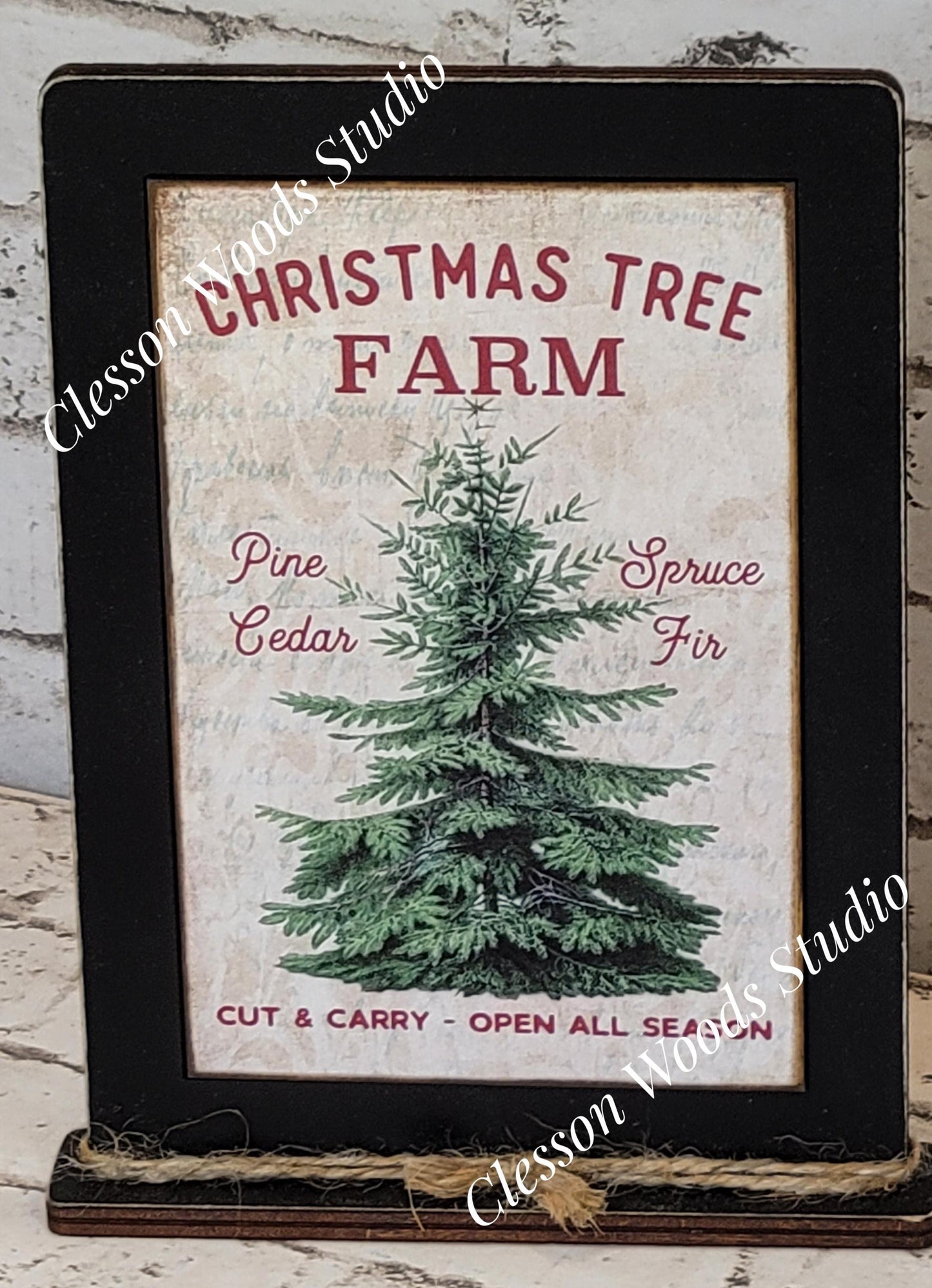 Christmas Tree Farm Framed Art with Attached Stand