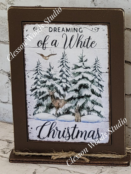 Dreaming of a White Christmas Framed Art with Attached Stand