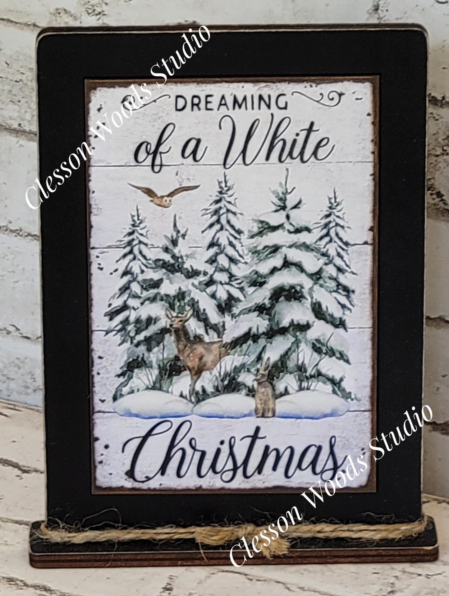 Dreaming of a White Christmas Framed Art with Attached Stand