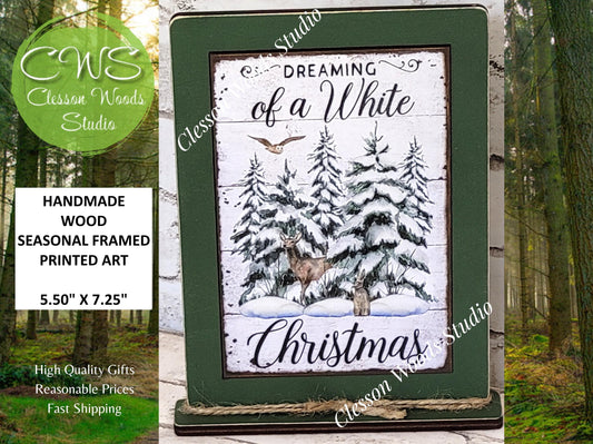 Dreaming of a White Christmas Framed Art with Attached Stand