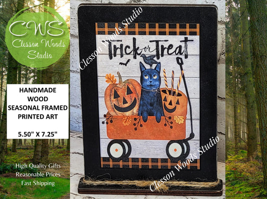 Trick or Treat Wagon Framed Art with Attached Stand