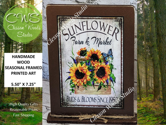 Sunflower Farm and Market Framed Art with Attached Stand