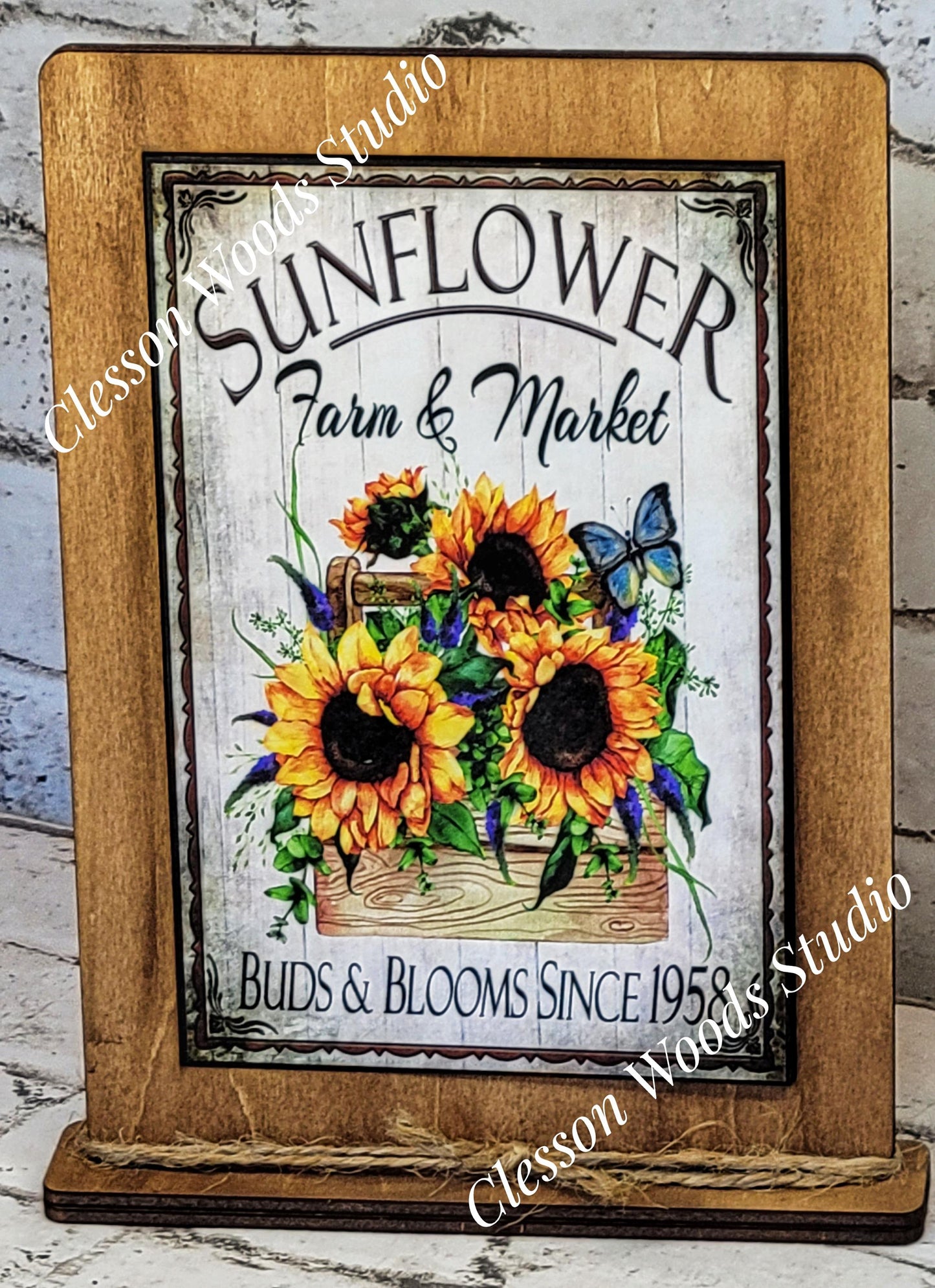 Sunflower Farm and Market Framed Art with Attached Stand