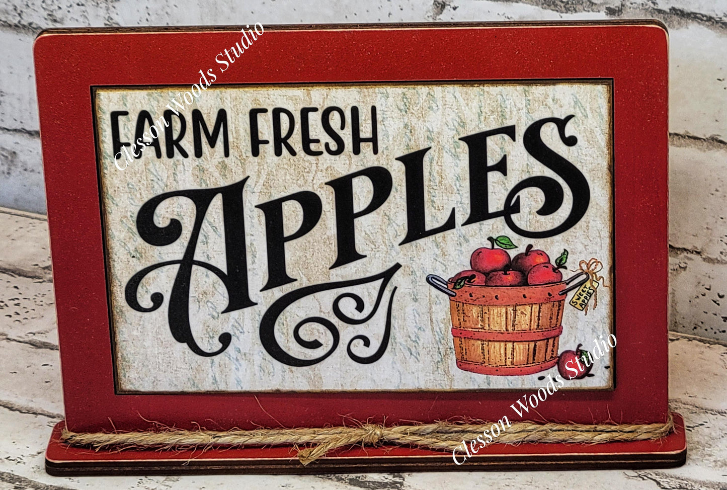Farm Fresh Apples Framed Art with Attached Stand