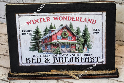 Winter Wonderland Bed & Breakfast Framed Art with Attached Stand
