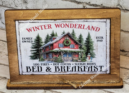 Winter Wonderland Bed & Breakfast Framed Art with Attached Stand