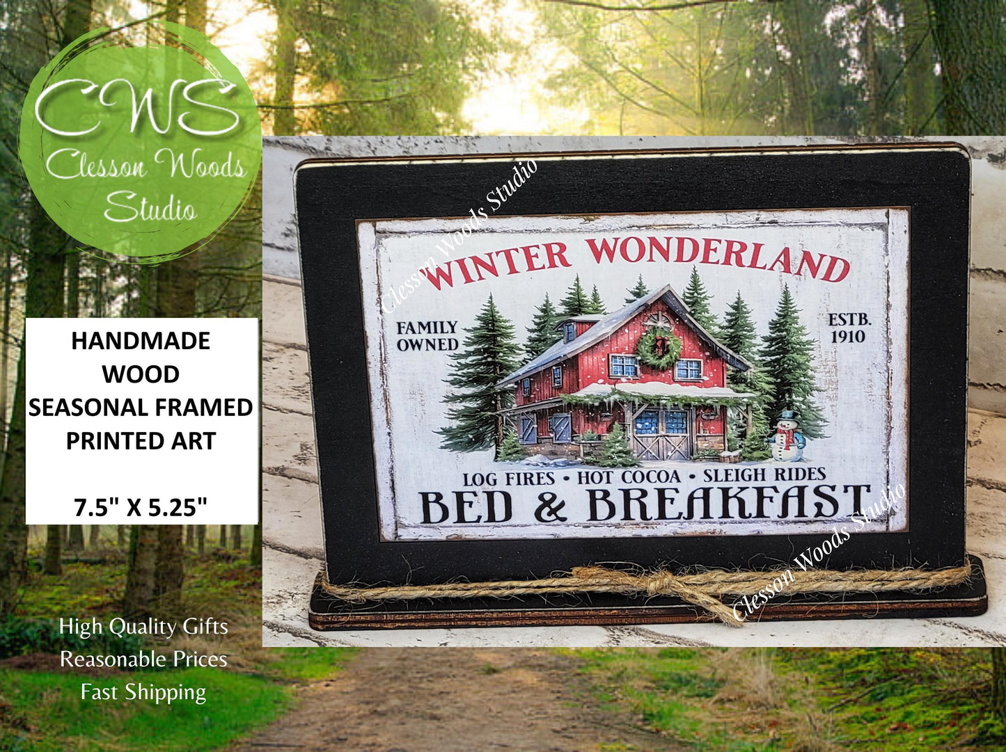Winter Wonderland Bed & Breakfast Framed Art with Attached Stand