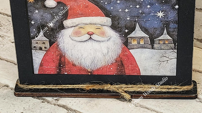 Old Time Santa 4 Framed Art with Attached Stand