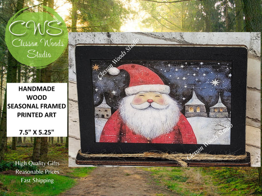 Old Time Santa 4 Framed Art with Attached Stand