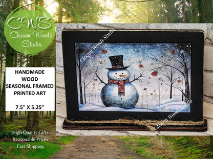 Old Time Snowman 2 Framed Art with Attached Stand