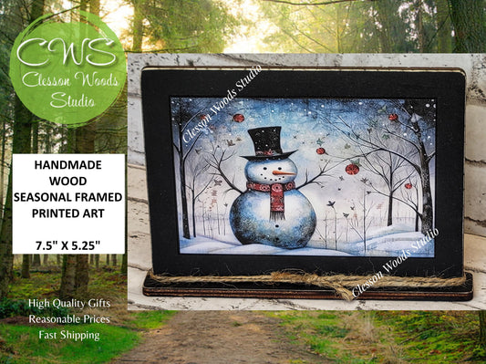 Old Time Snowman 2 Framed Art with Attached Stand