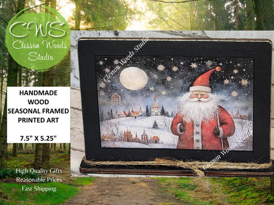 Old Time Santa 5 Framed Art with Attached Stand
