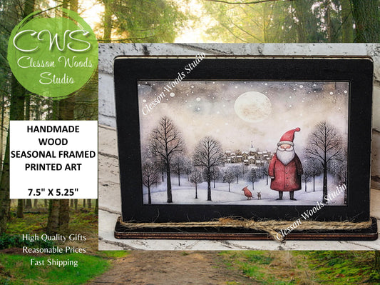 Old Time Santa 3 Framed Art with Attached Stand