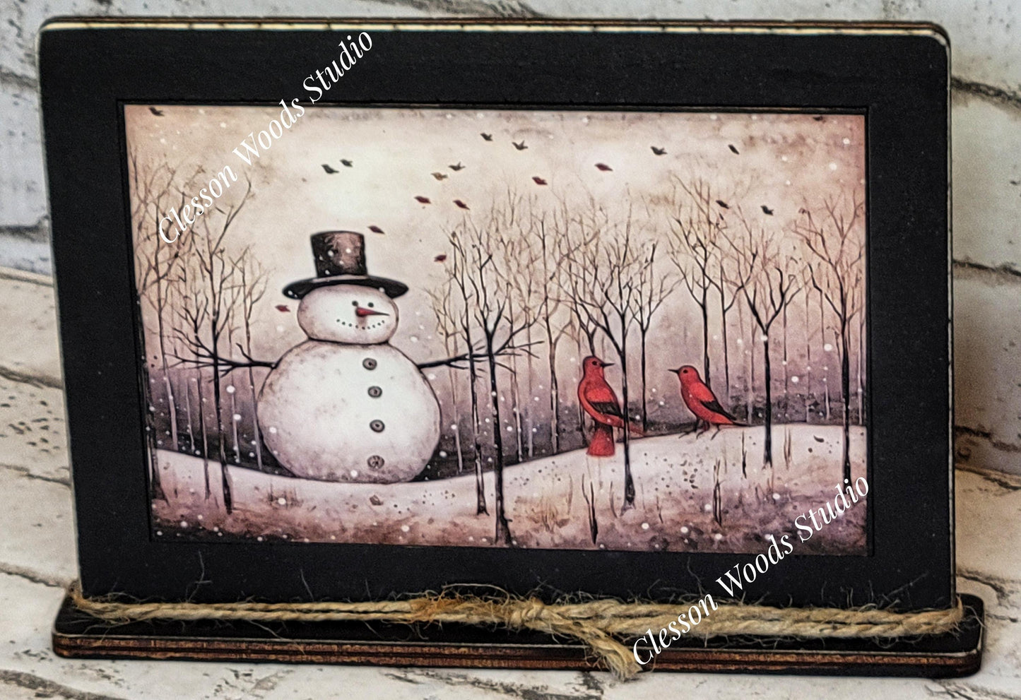 Old Time Snowman 4 Framed Art with Attached Stand