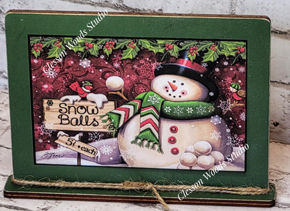Snowballs 5 Cents Framed Art with Attached Stand