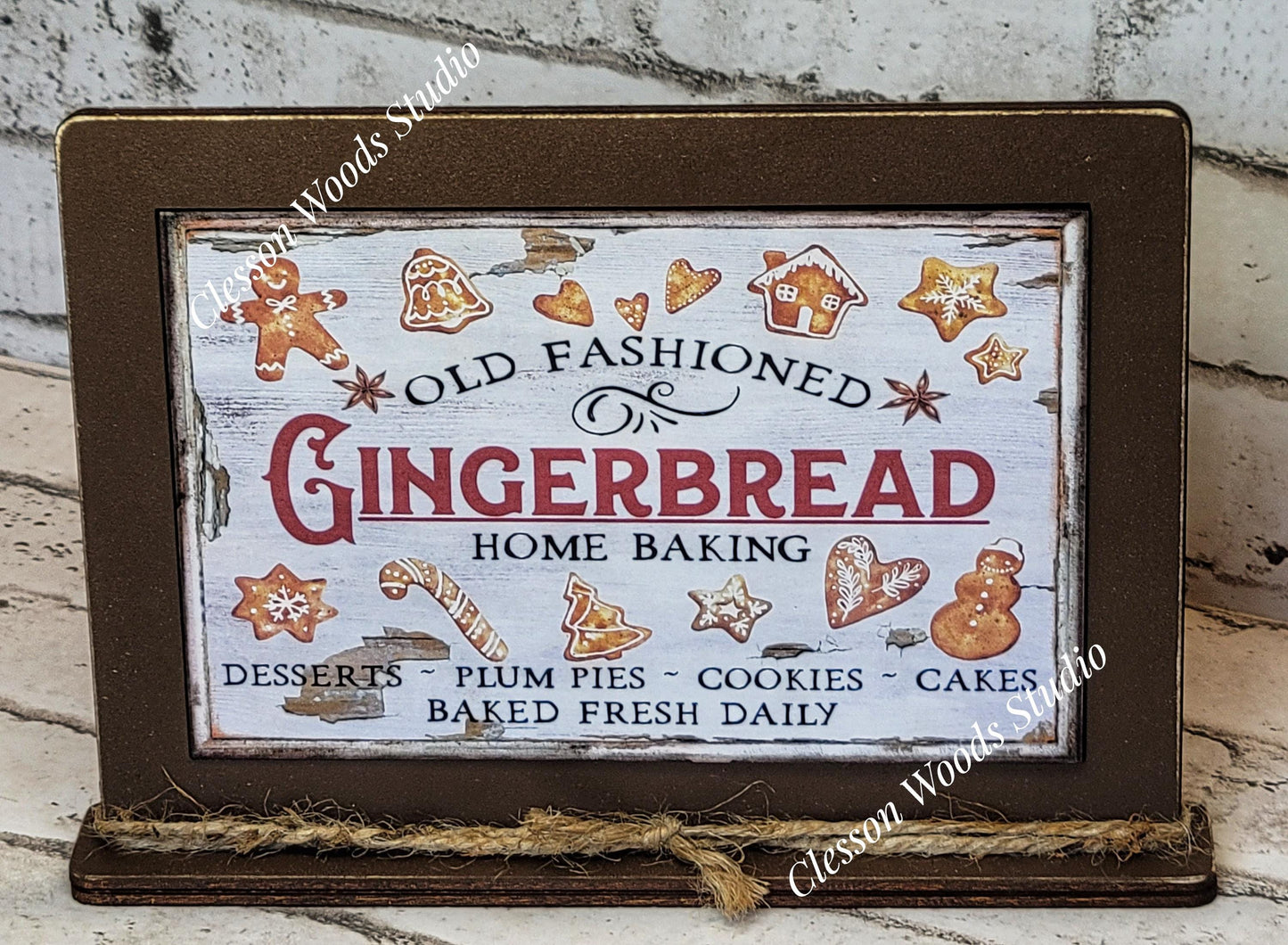 Old Fashioned Gingerbread Framed Art with Attached Stand