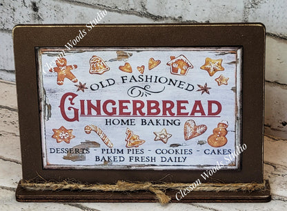 Old Fashioned Gingerbread Framed Art with Attached Stand