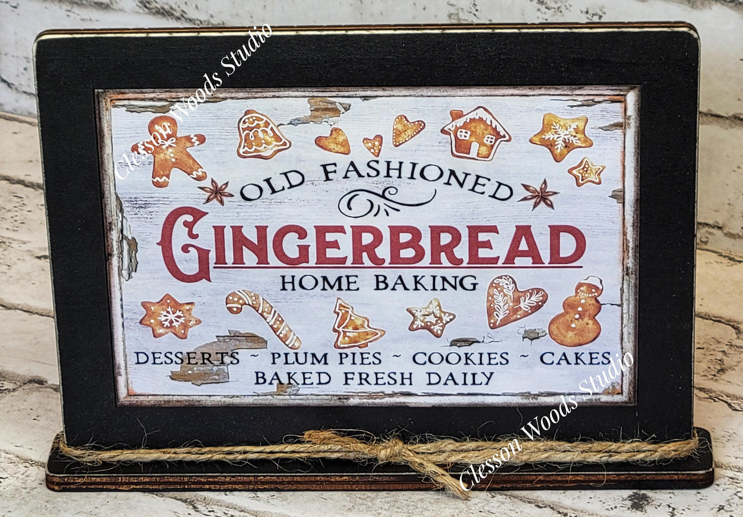 Old Fashioned Gingerbread Framed Art with Attached Stand