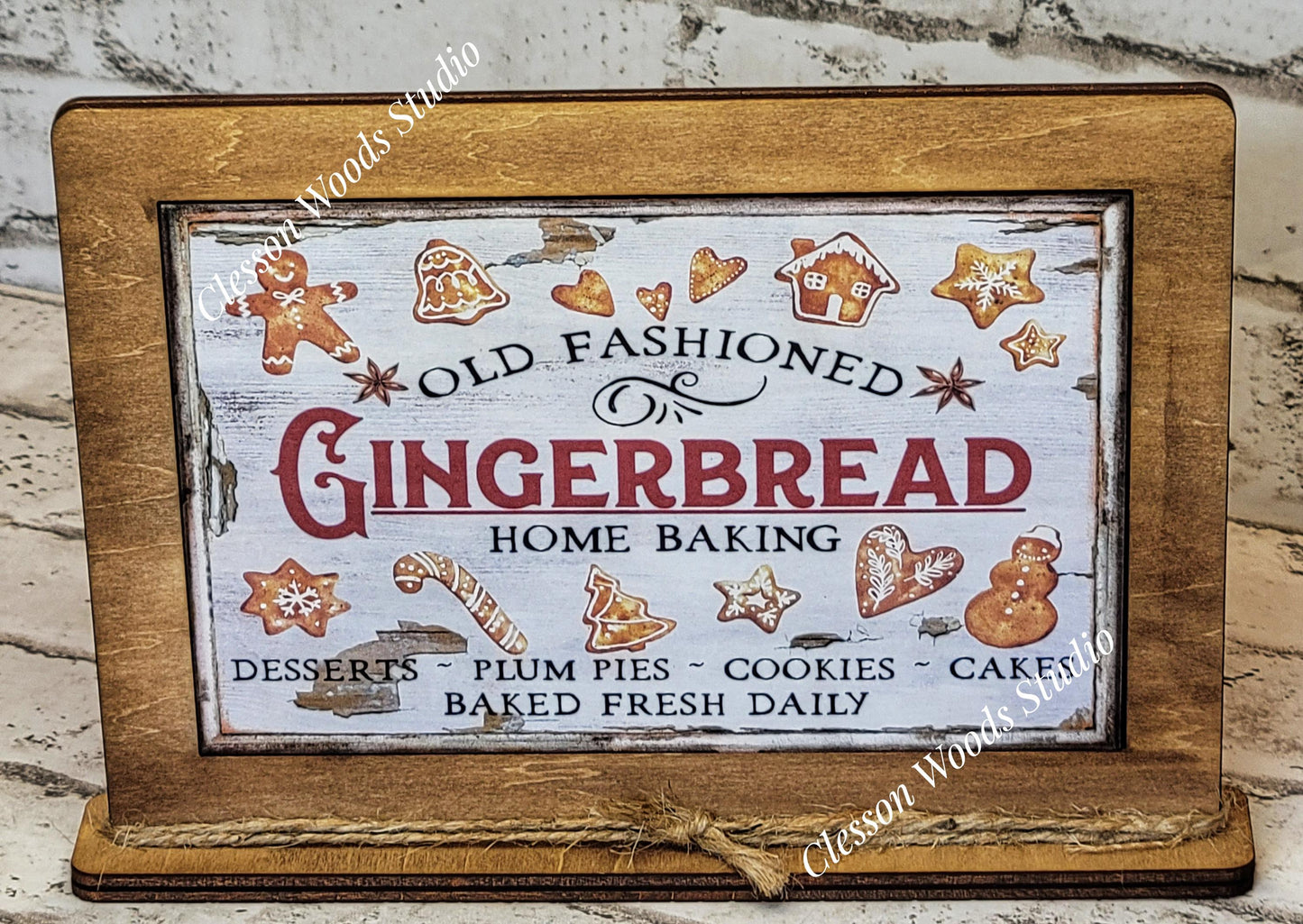 Old Fashioned Gingerbread Framed Art with Attached Stand