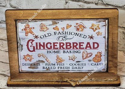 Old Fashioned Gingerbread Framed Art with Attached Stand