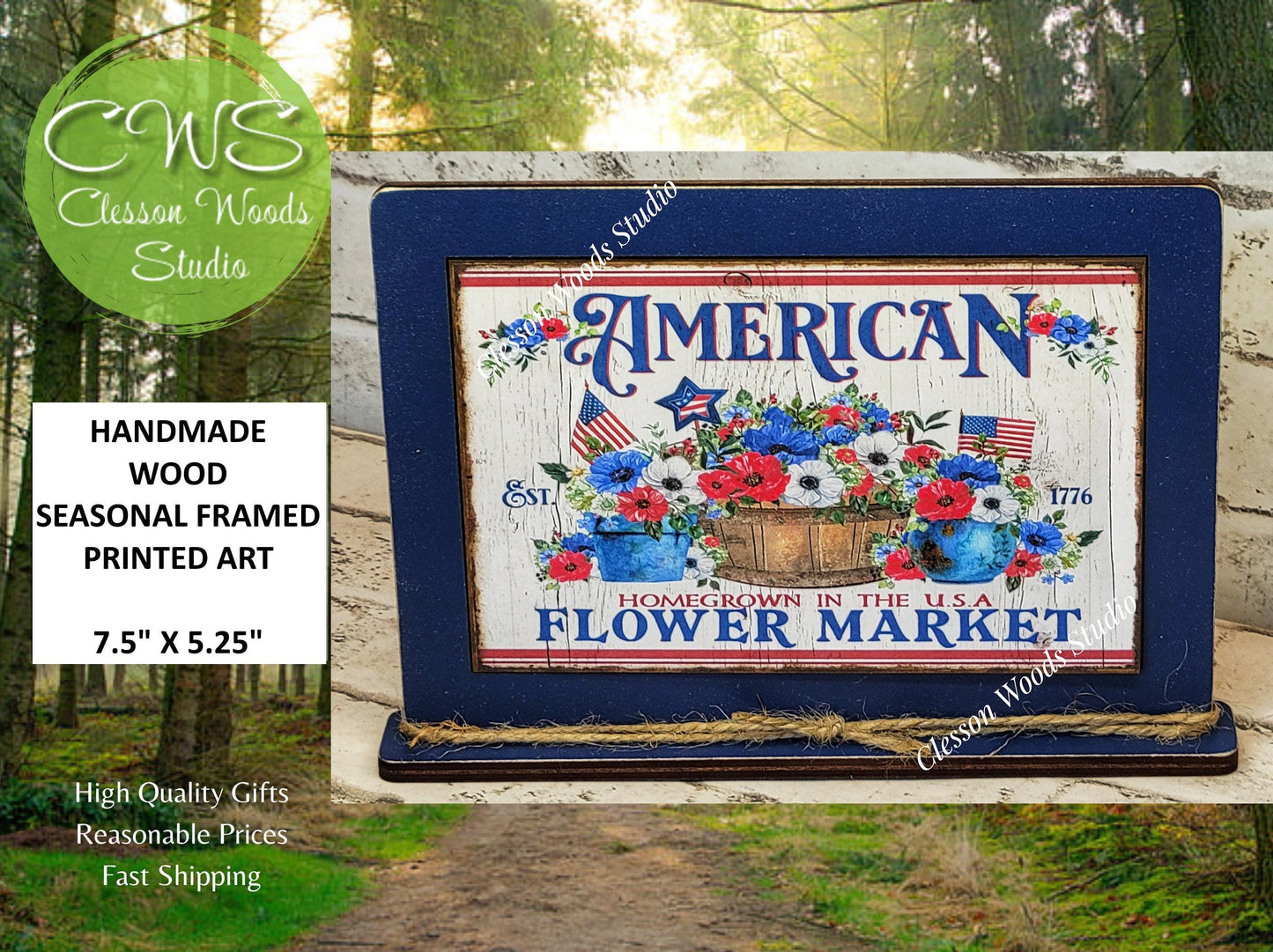 America Flower Market Framed Art with Attached Stand