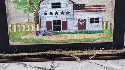 Primitive Saltbox Sweet Land of Liberty Framed Art with Attached Stand