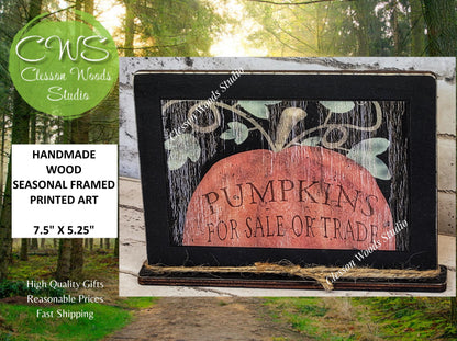 Handmade Pumpkin Framed Wood Art - Rustic Fall Decor