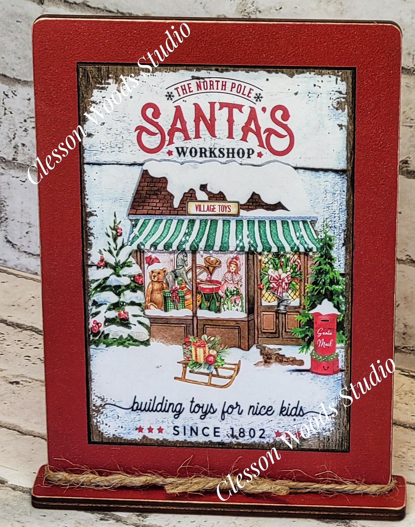 Santa's Workshop Framed Art with Attached Stand