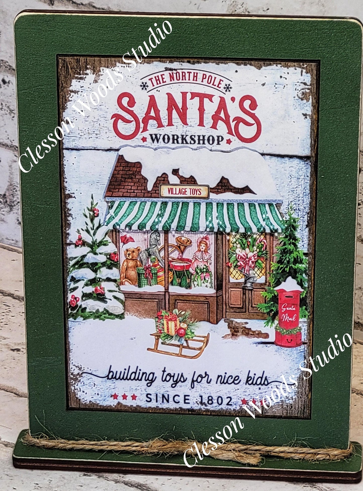 Santa's Workshop Framed Art with Attached Stand