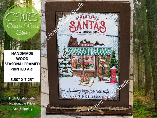Santa's Workshop Framed Art with Attached Stand