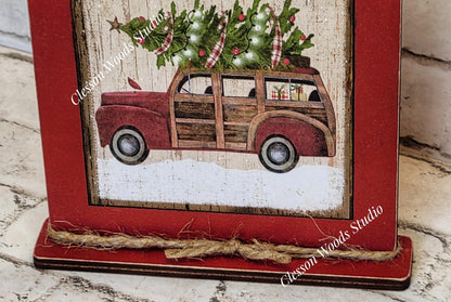 Have A Holly Jolly Christmas Red Truck Framed Art with Attached Stand