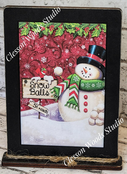 Snowballs 5 Cents Vertical Framed Art with Attached Stand