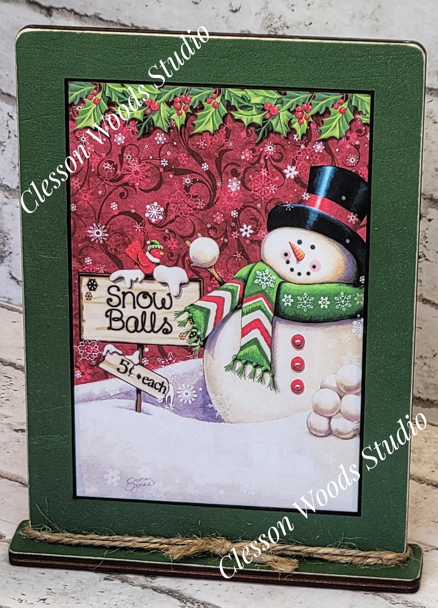 Snowballs 5 Cents Vertical Framed Art with Attached Stand