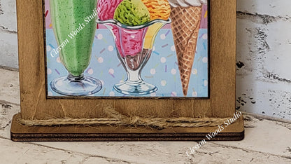 Old Fashioned Summer Treats Wood Framed Art with Attached Stand