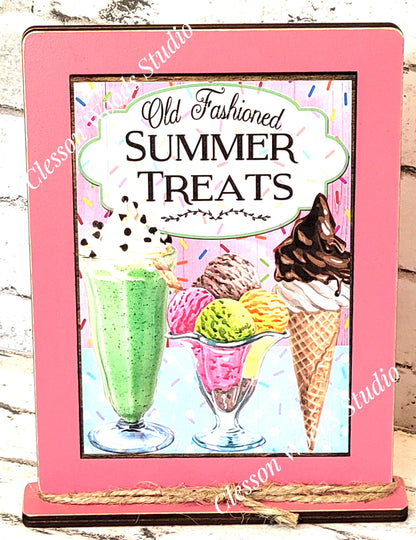 Old Fashioned Summer Treats Wood Framed Art with Attached Stand