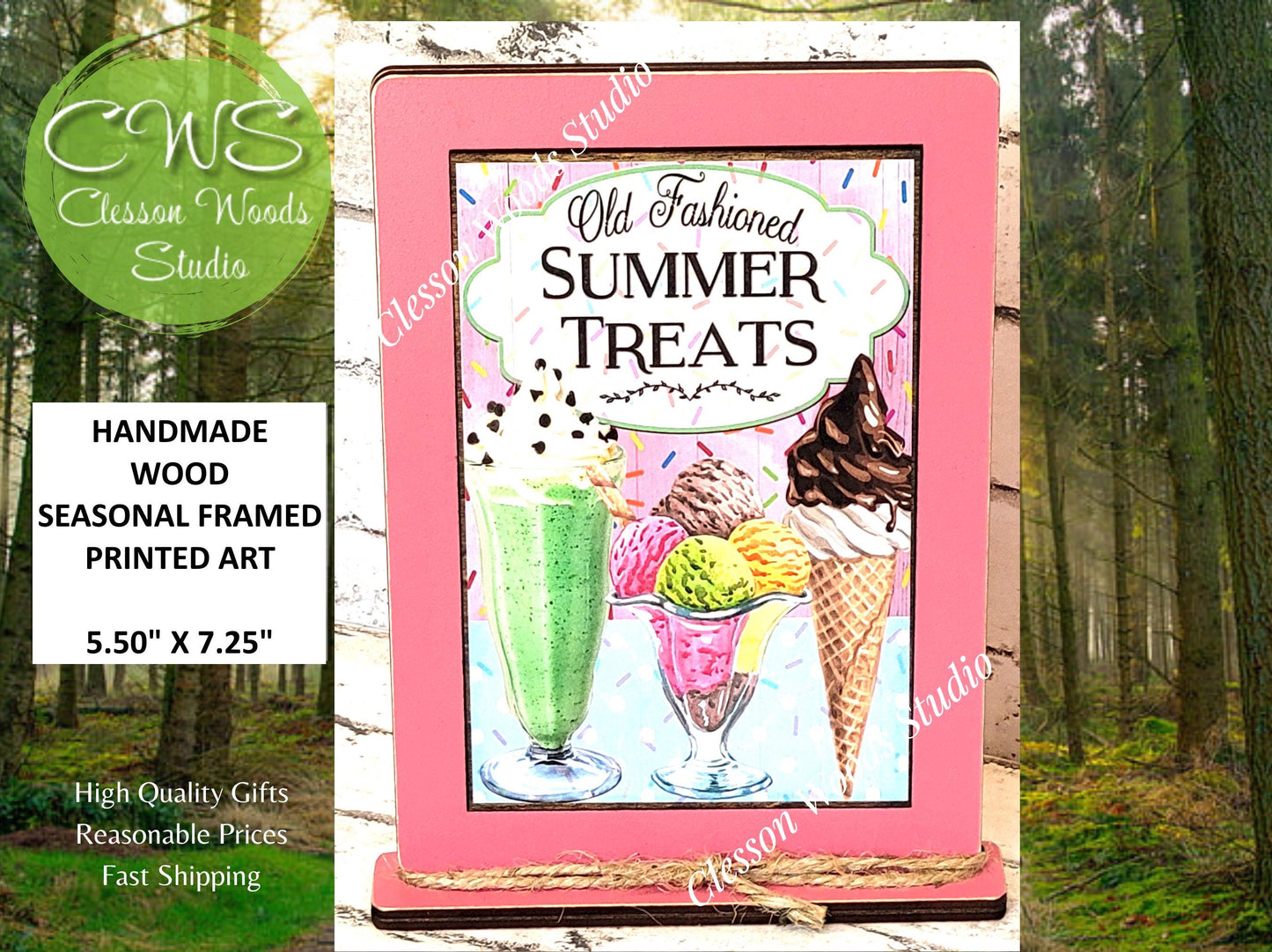 Old Fashioned Summer Treats Wood Framed Art with Attached Stand