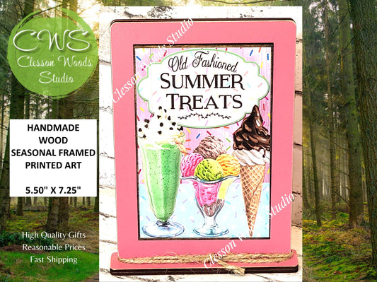 Old Fashioned Summer Treats Wood Framed Art with Attached Stand